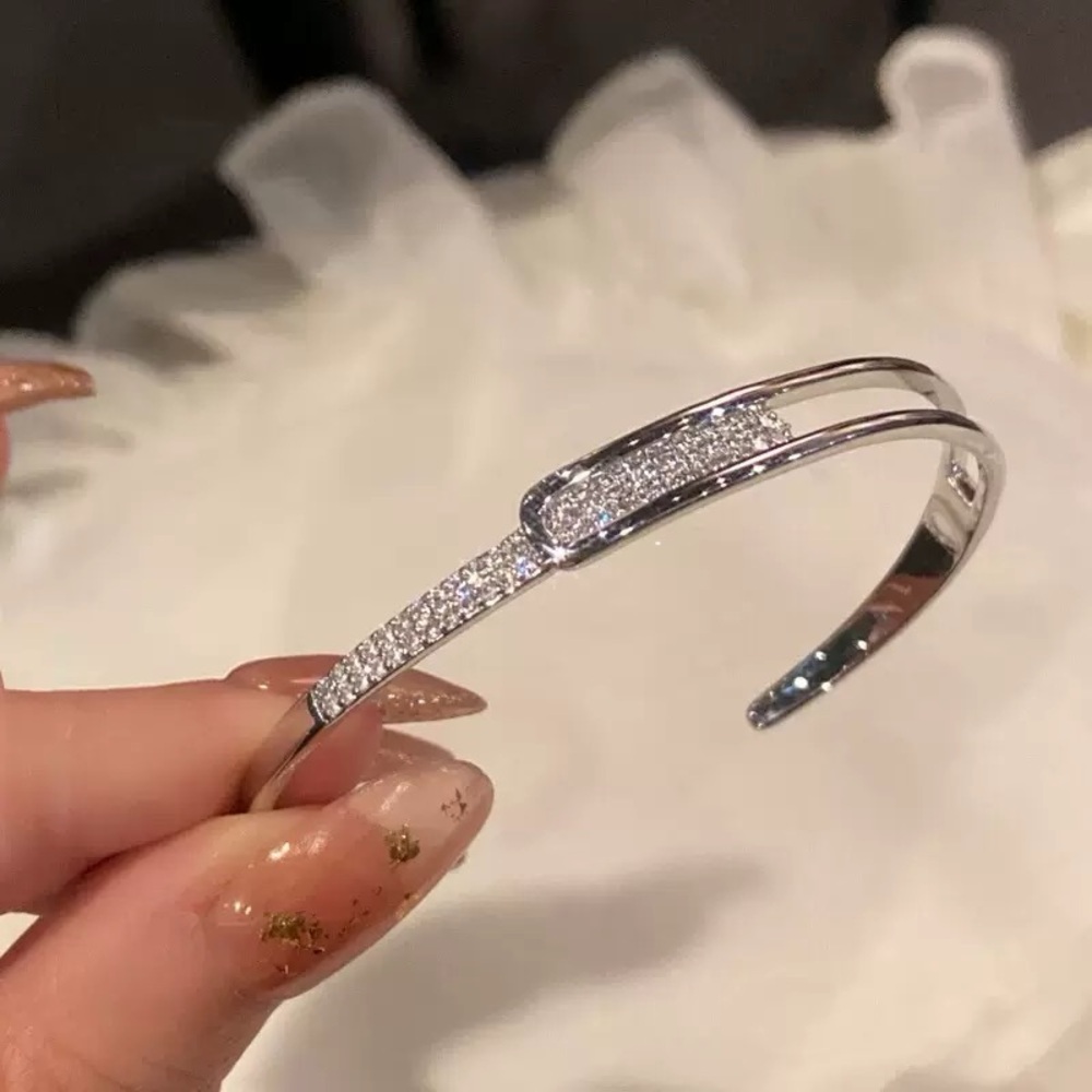 Artisanal Copper Crystal Pavé Bar Open Cuff - Elegant Handcrafted Look